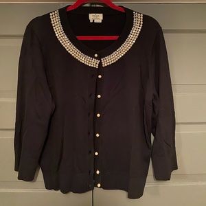 NWOT Kate Spade Black Crystal Pearl Cardigan XL